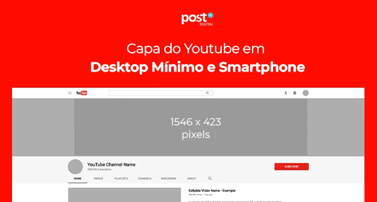 Capa do Youtube em Desktop Mínimo e Smartphone